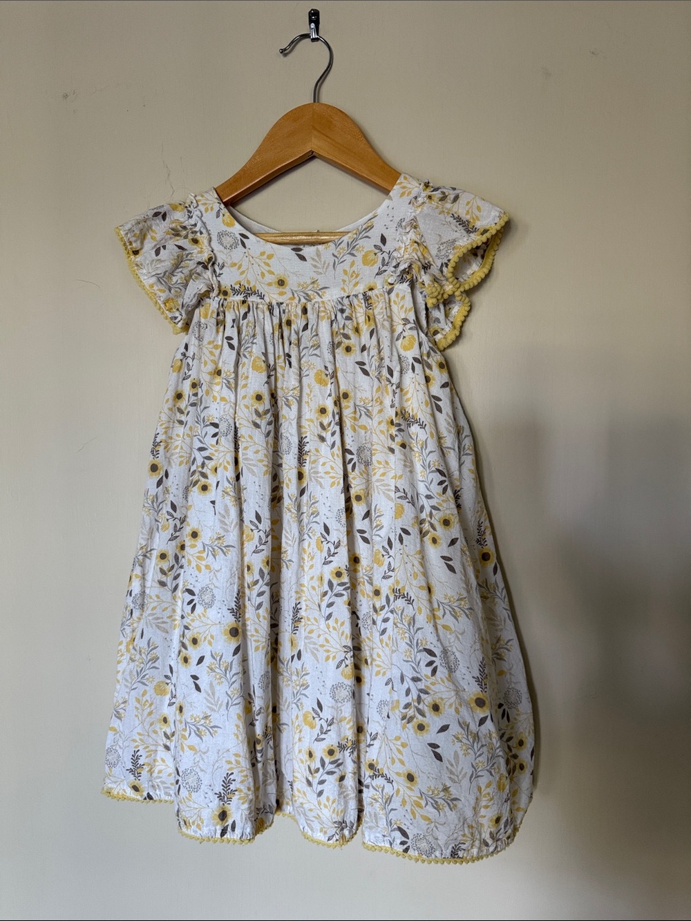 Shabby Chic White and Yellow Floral Cotton Dress for Girls